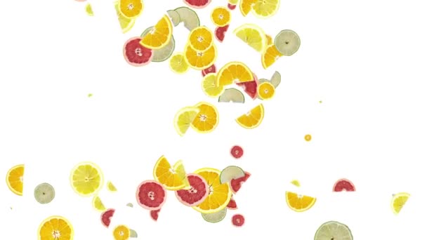 Citrus fruits falling shaping heart — Stock Video