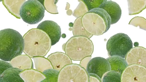 Limes falling down background video — Stock Video