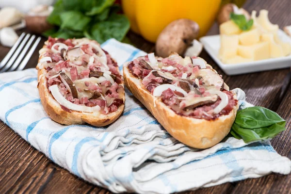 Ham Baguette with Mushrooms — Stock Photo, Image