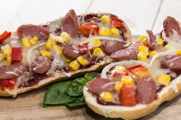Salami Pizza Baguette — Stock Photo, Image