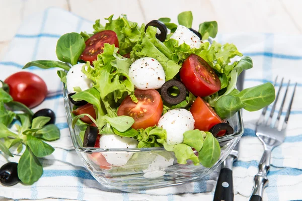 Tigela com salada de tomate-mussarela fresca — Fotografia de Stock