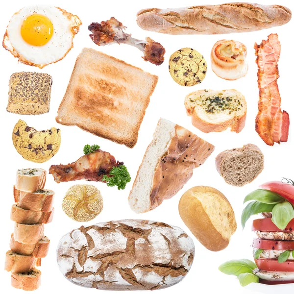 Collage de alimentos (tamaño icono) aislado en blanco — Foto de Stock