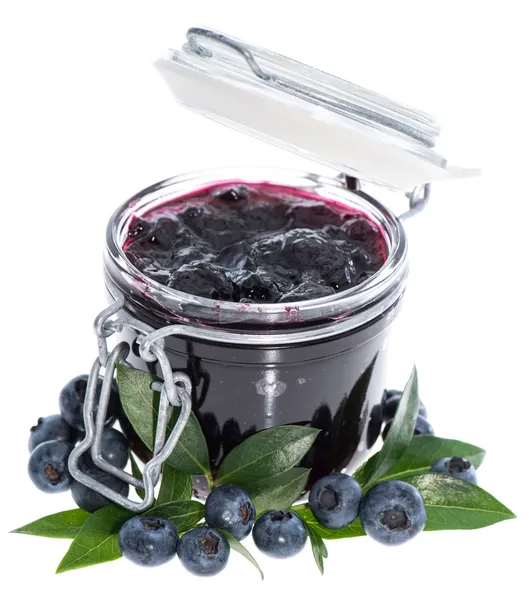 Vidro com Blueberry Jam em branco — Fotografia de Stock