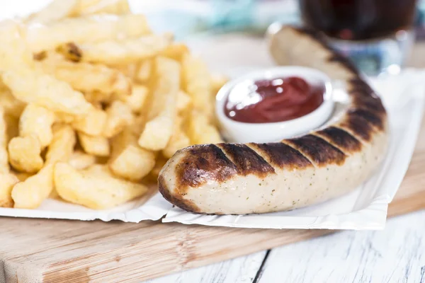 Bratwurst with French Fries — Stock Photo, Image