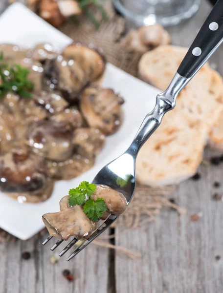 Cream Mushrooms on a Fork — Stock Photo, Image
