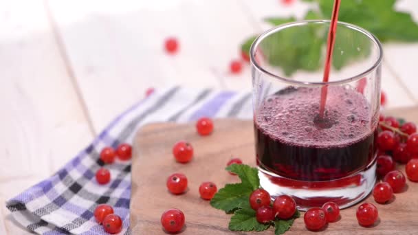 Llenar un vaso con jugo de grosella roja — Vídeos de Stock