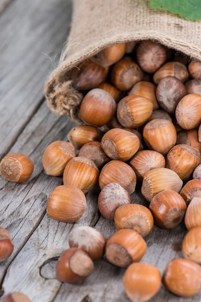 Bag with fresh Hazelnuts — Stock Photo, Image