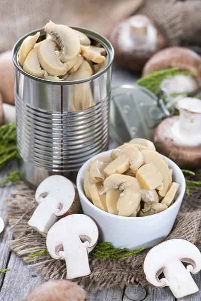 Preserved Mushrooms in a Tin — Stock Photo, Image