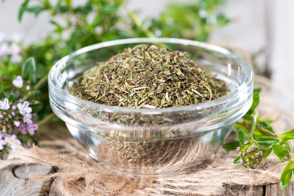 Dried Winter Savory in a bowl — Stock Photo, Image