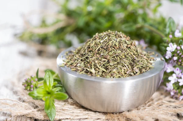 Dried Winter Savory in a bowl — Stock Photo, Image