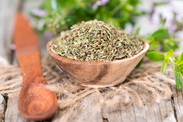 Dried Winter Savory in a bowl — Stock Photo, Image