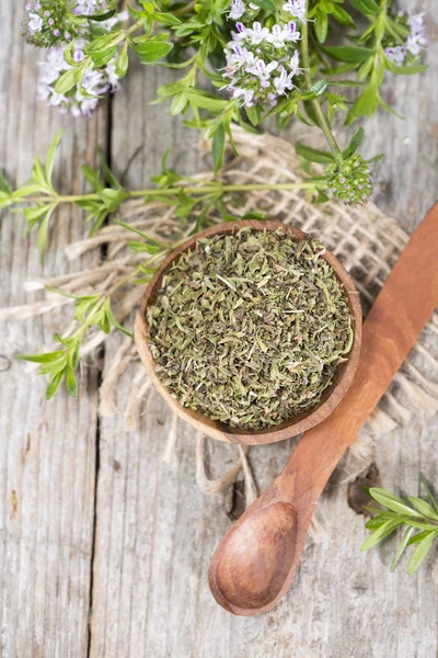 Dried Winter Savory in a bowl — Stock Photo, Image