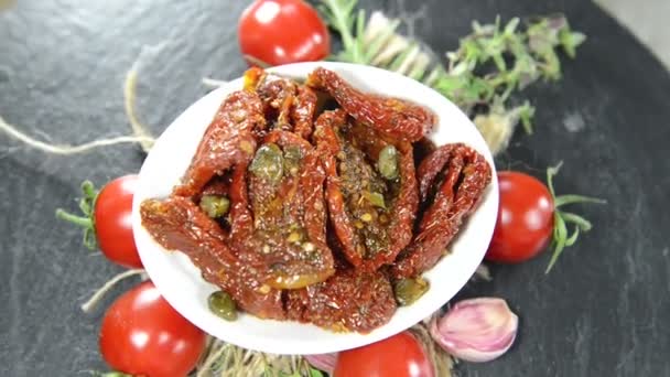 Portion of sun dried Tomatoes — Stock Video