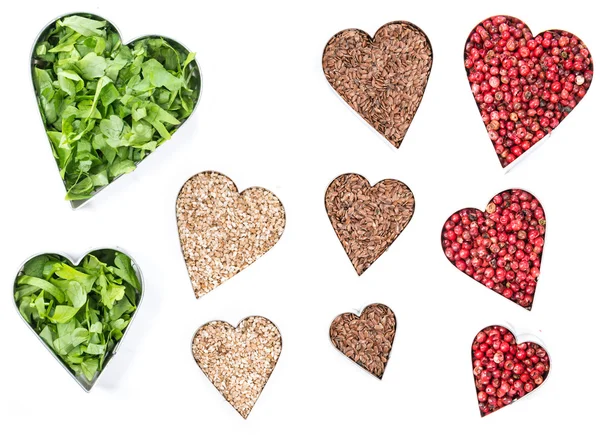 Heart Shapes with Herbs and Spices — Stock Photo, Image