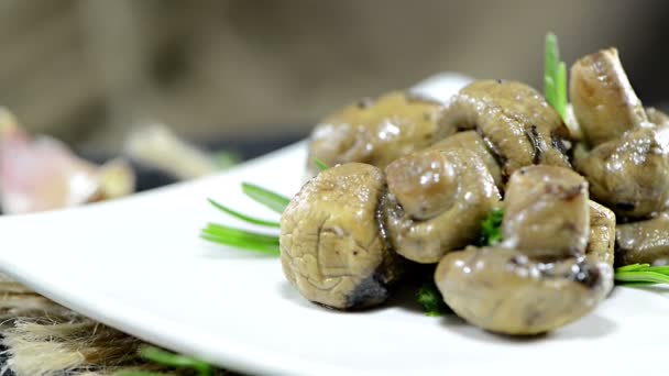 Portion of grilled Mushrooms — Stock Video