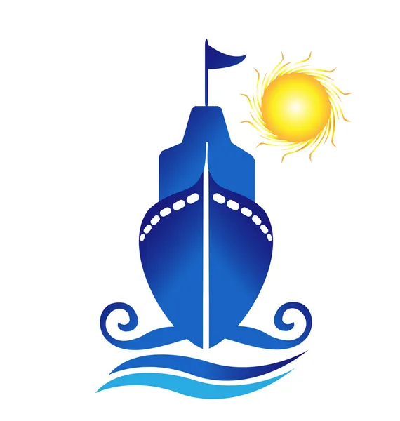 Navio sol ondas logotipo vetor — Vetor de Stock