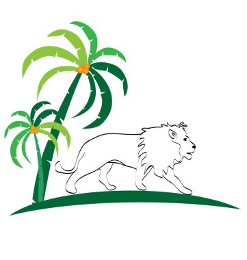 Aslan siluet ve ağaçlar logosu
