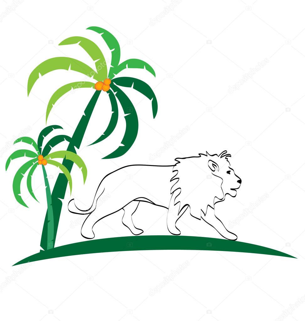 Lion silhouette and trees logo