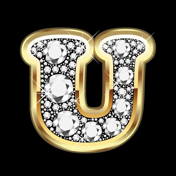 U or et diamants bling — Image vectorielle