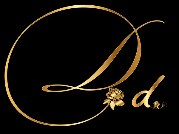 Golden letter D vector with a rose — Stock Vector