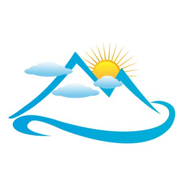 Blue cloudy mountains logo clipart