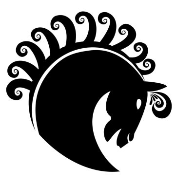 Horse with swirly hair logo clipart