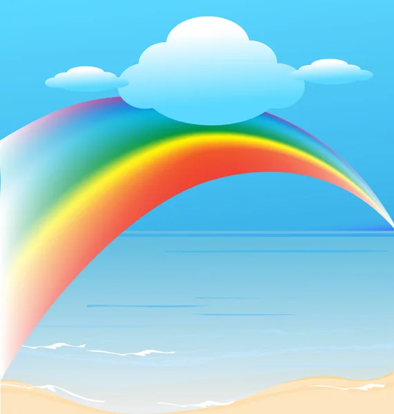 Rainbow awan dan pantai laut - Stok Vektor