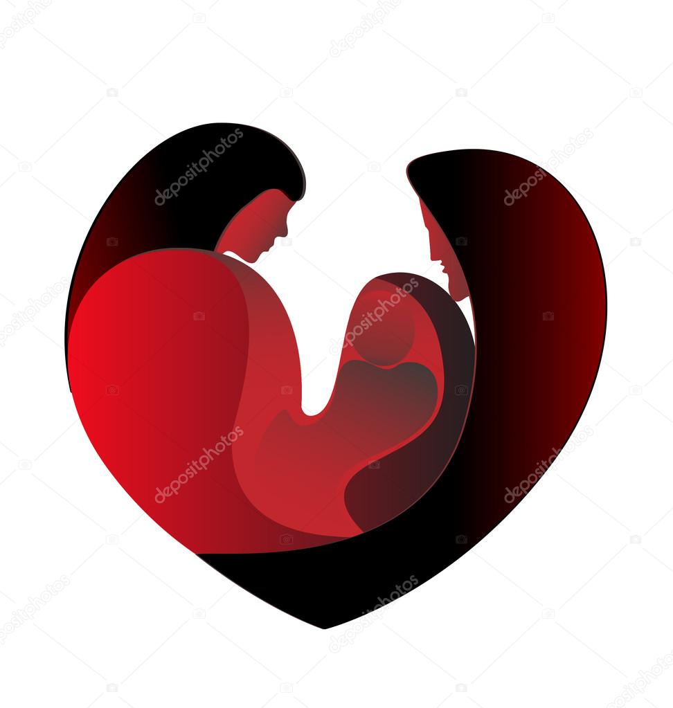 Family love in a big heart logo vector stock