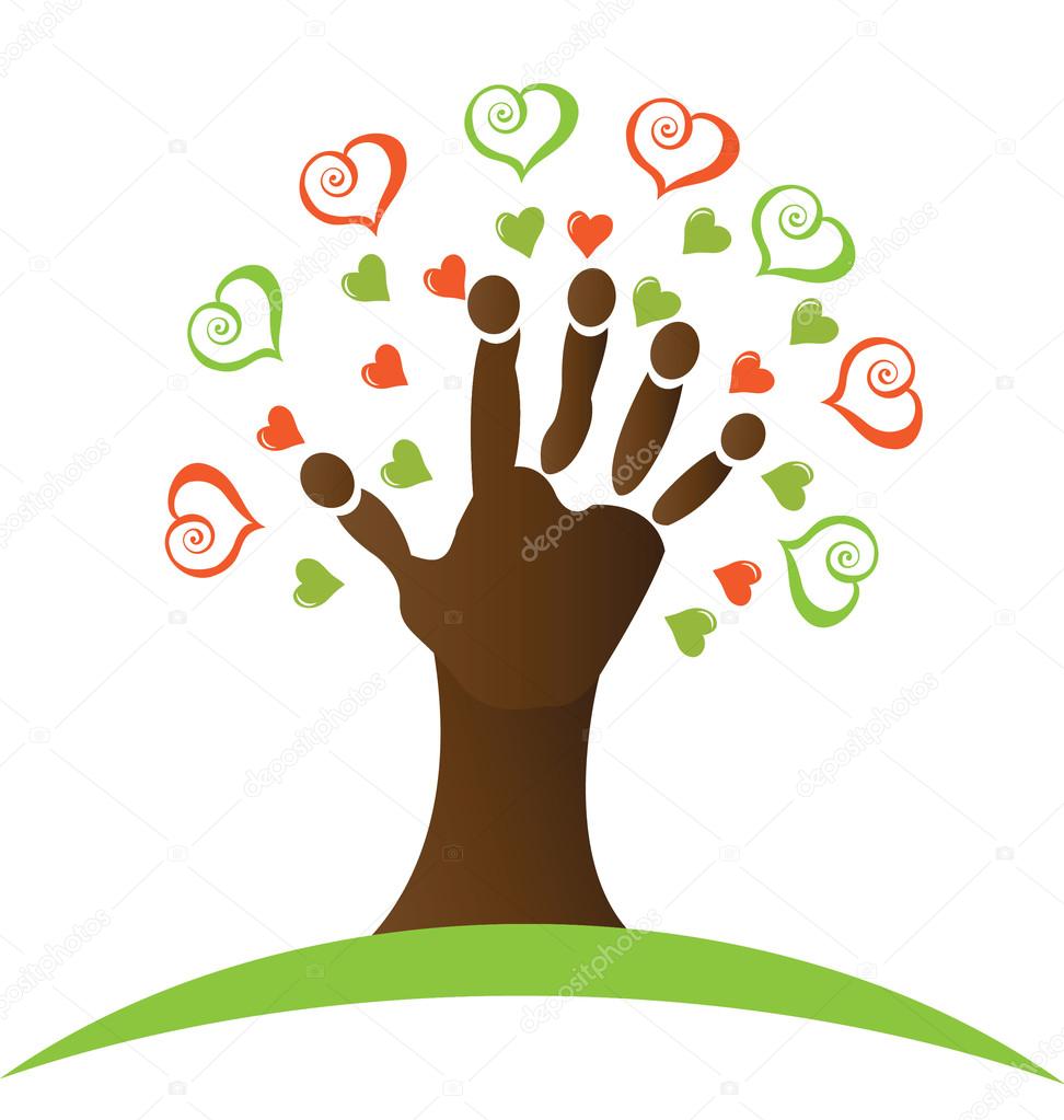 Tree with a hand and hearts around logo vector