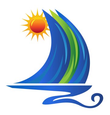 Boat wave and sun logo vector clipart
