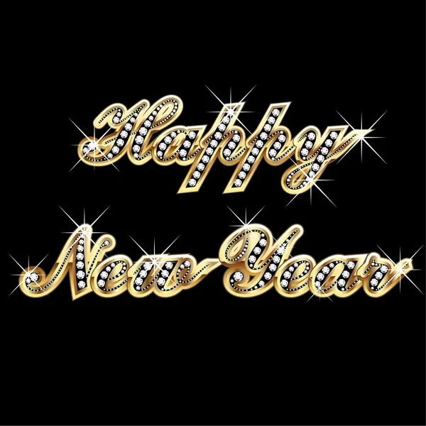 Happy New Year in gold and bling — Stock Vector