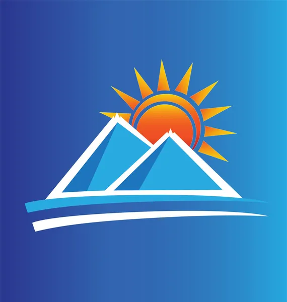 Montagne e sole logo vettore — Vettoriale Stock