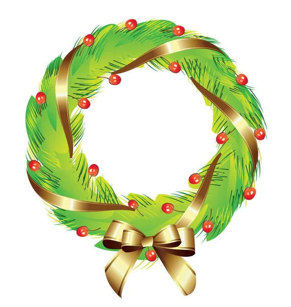 ゴールド リボンとクリスマスの花輪 — ストックベクタ