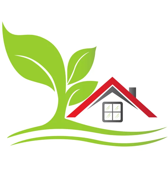 Onroerend goed huis met boom logo vector — Stockvector