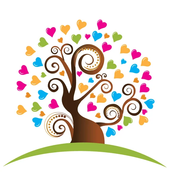 Дерево з орнаментами і сердечками вектор логотипу — стоковий вектор