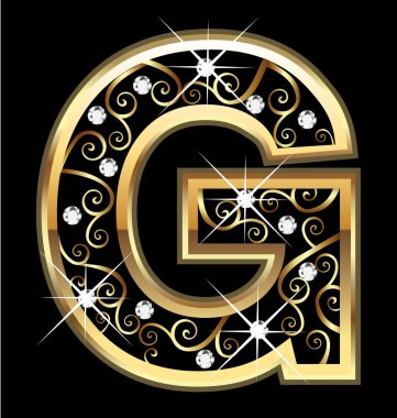 G gold letter with swirly ornaments
