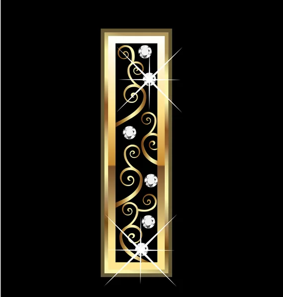 I gold letter with swirly ornaments — Stock Vector