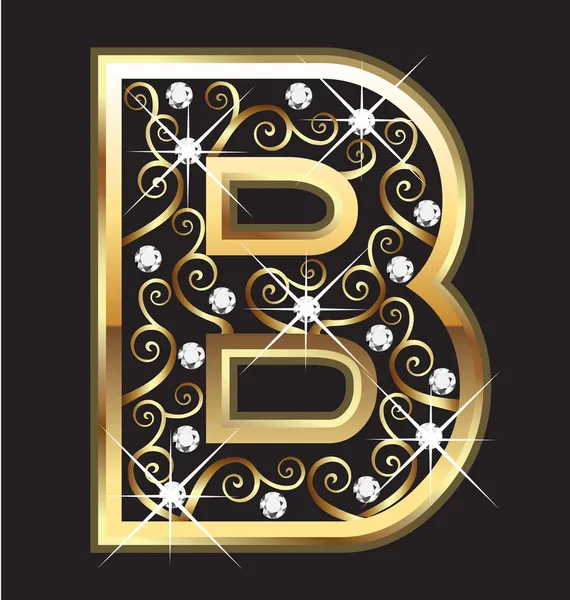 渦巻き模様の装飾品で b ゴールド文字 — ストックベクタ