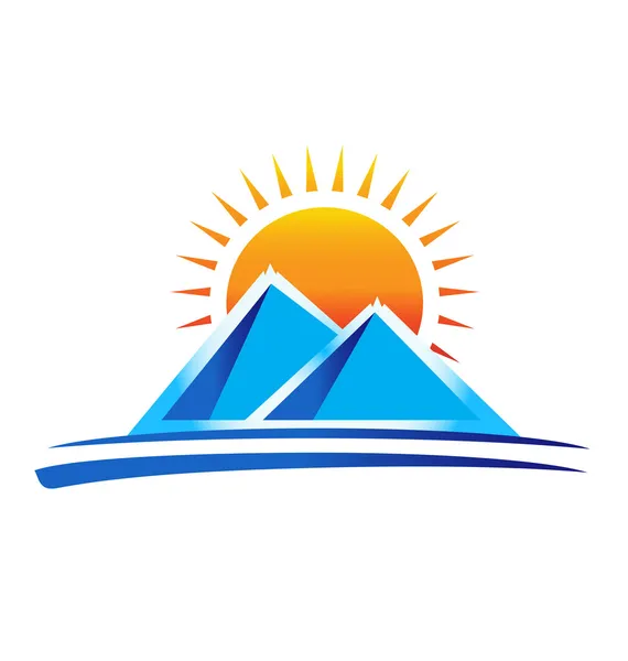 Montagnes et logo soleil — Image vectorielle