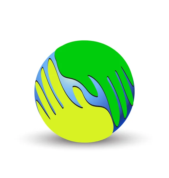 Green hands over the world logo vector — Stock Vector