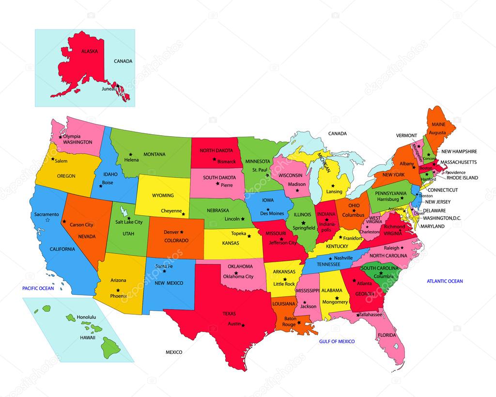 USA 50 States with State Names and Capital