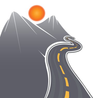 yol, güneş ve dağ vektör