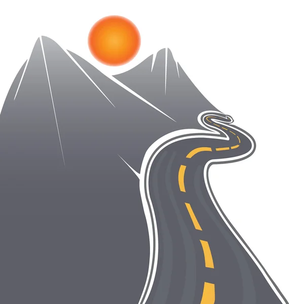 Road, sun and mountains vector — Stock Vector