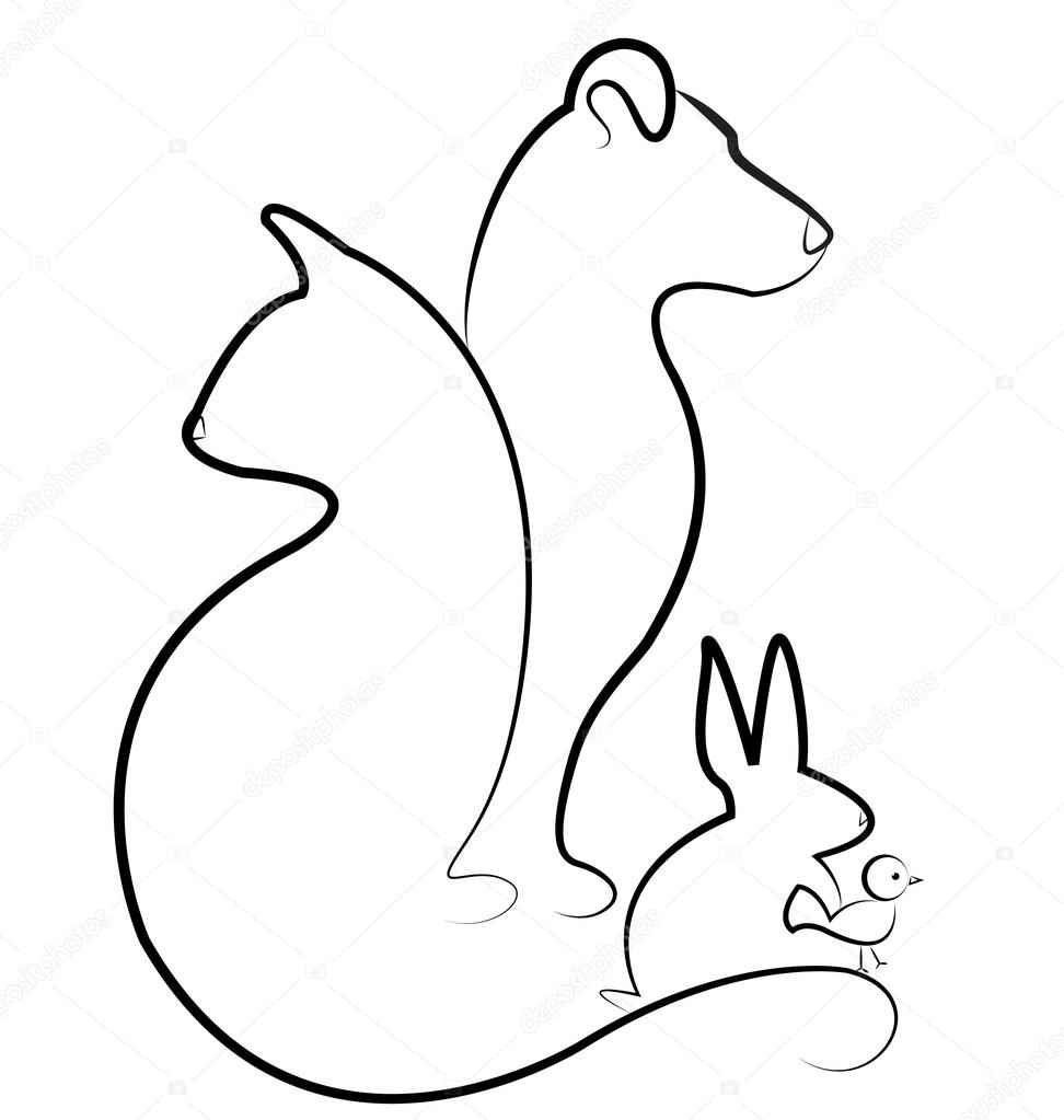 Cat dog rabbit and bird silhouettes logo