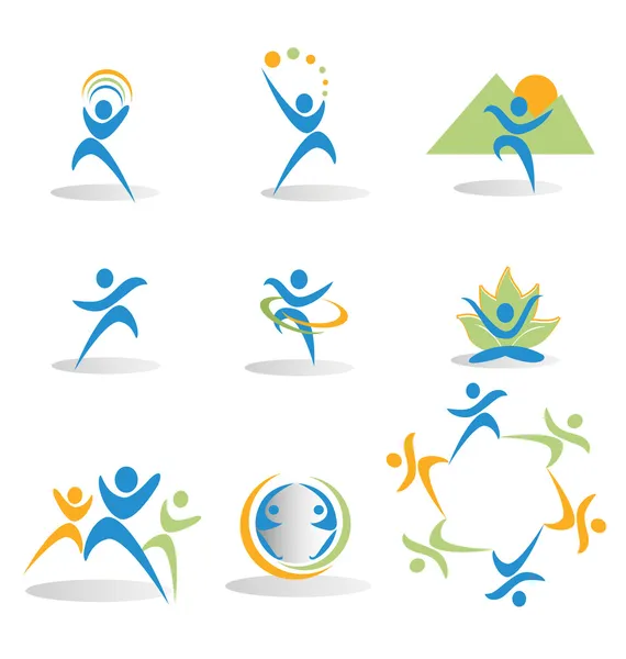 Health, nature, yoga, business, social icons logos — Stock Vector