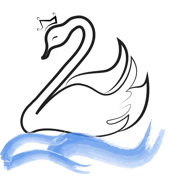 Swan with crown silhouette on lake — Stock Vector