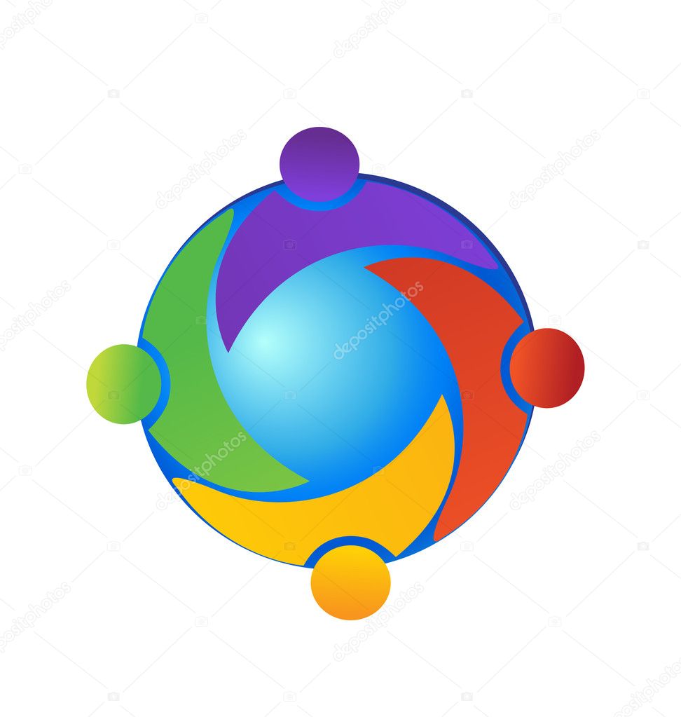 Teamwork on the world logo
