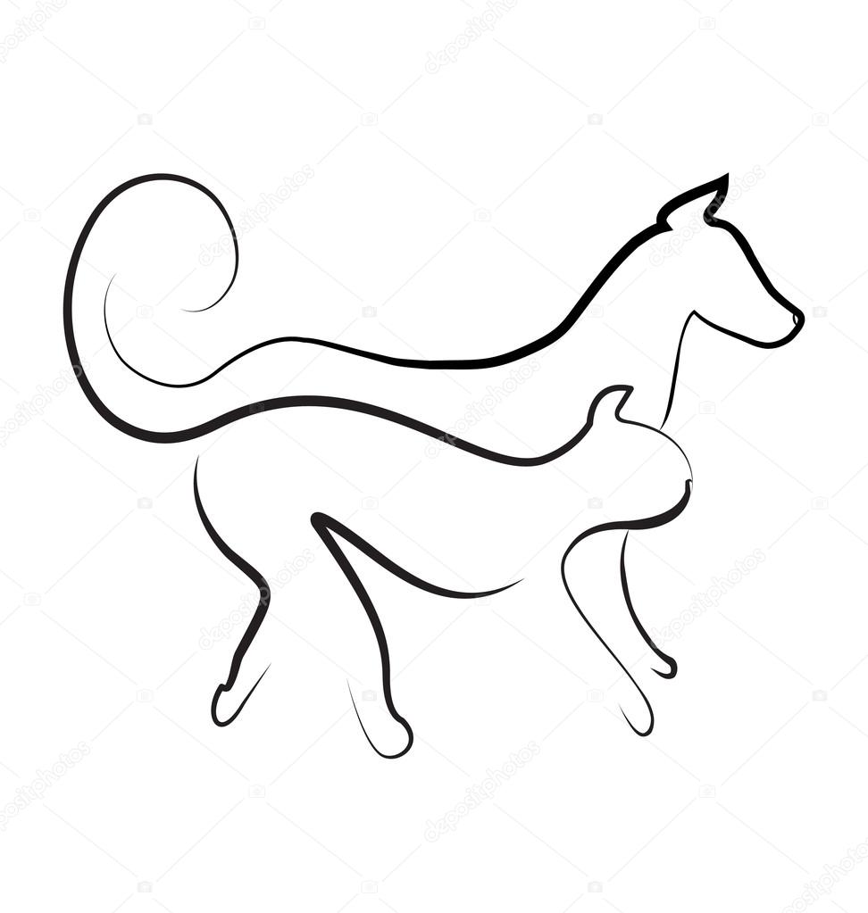 Cat and dog walking together logo vector
