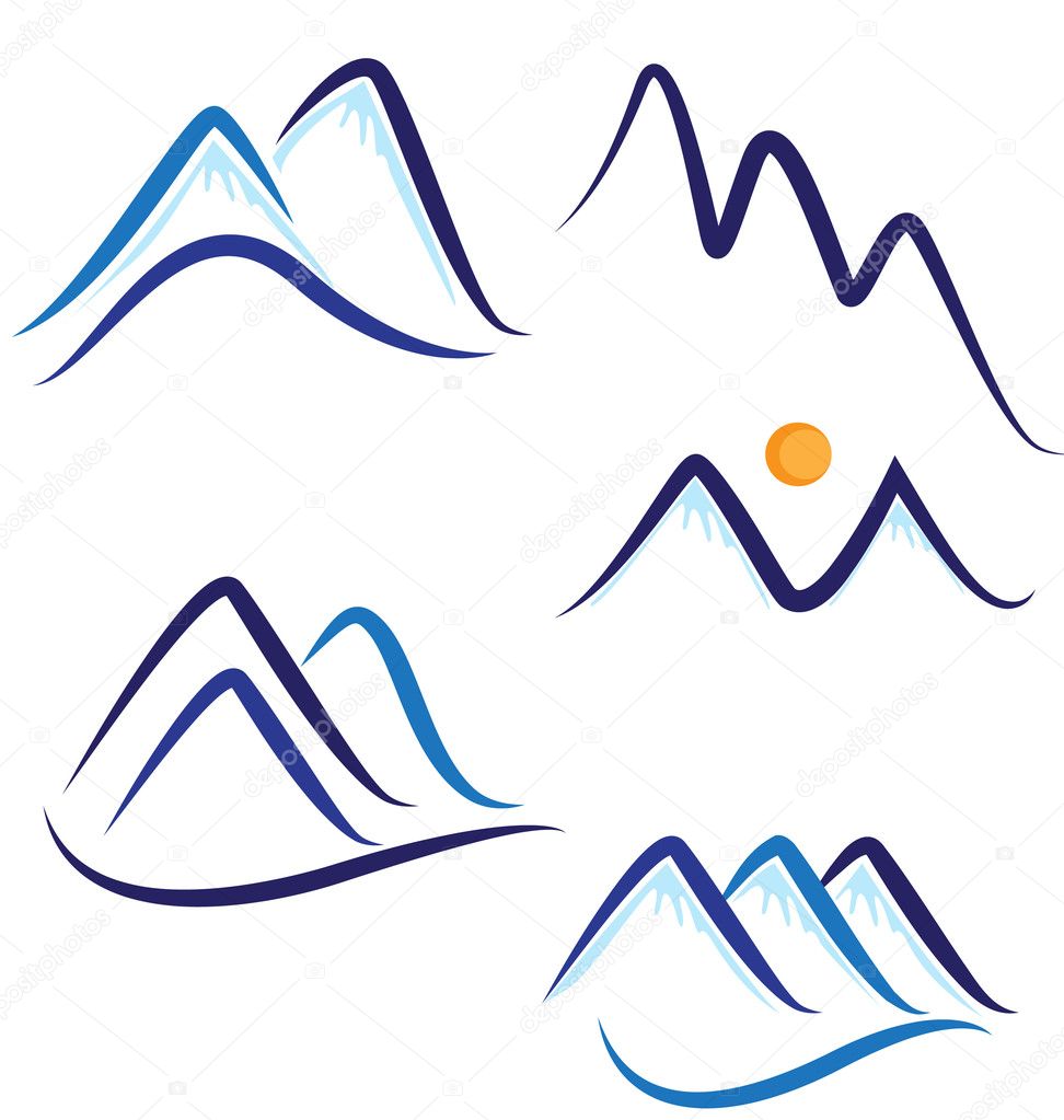 Set of stylized snowy mountains logo vector