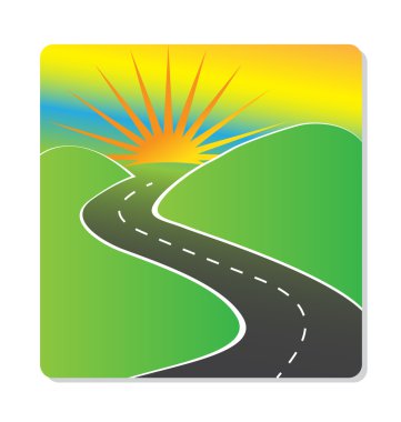 Güneş, tepeler ve yol vektör tasarımı